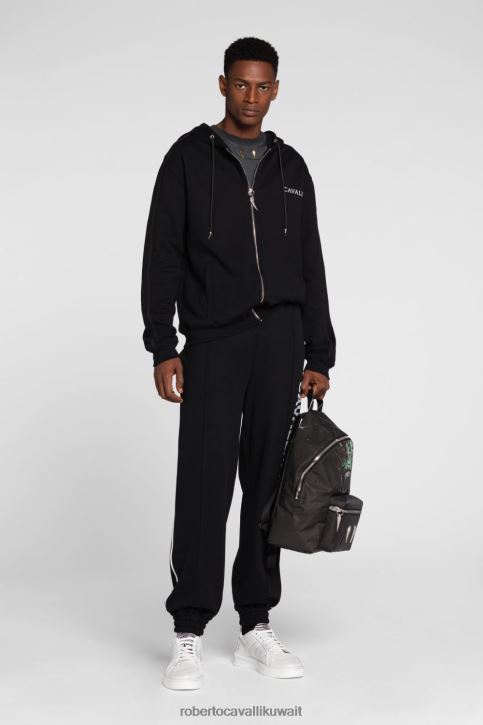 Roberto Cavalli رجال متعدد الألوان هودي قطن بطبعة أسنان ونمر ملابس 4H40H870