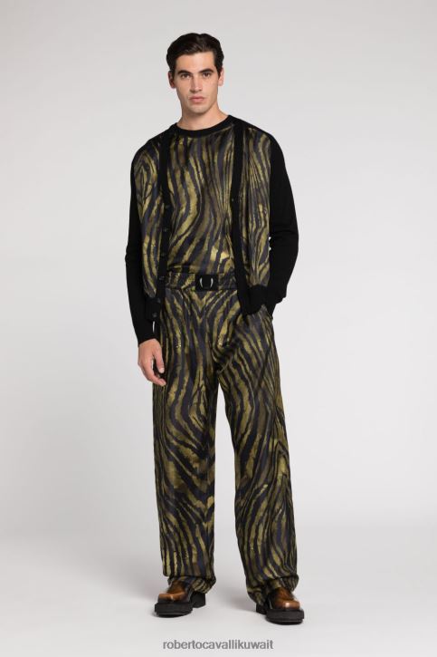 Roberto Cavalli رجال حار كنزة قطن بطبعة نمر ملابس 4H40H873