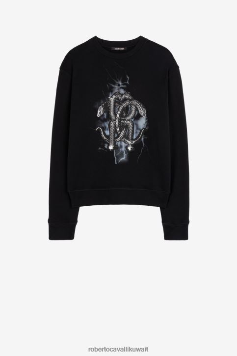 Roberto Cavalli رجال أسود سترة من القطن بطبعة ثعبان مرآة ملابس 4H40H875