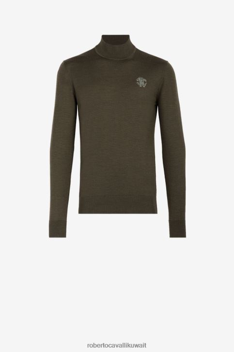 Roberto Cavalli رجال أخضر سترة صوف مونوغرام آر سي ملابس 4H40H878