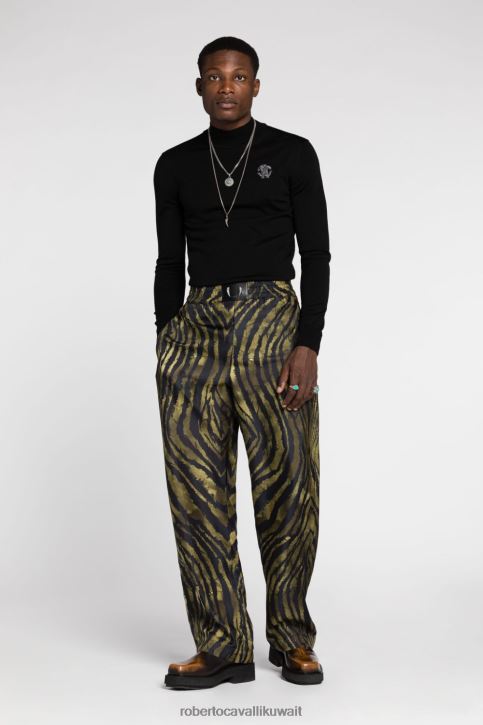 Roberto Cavalli رجال أخضر سترة صوف مونوغرام آر سي ملابس 4H40H878