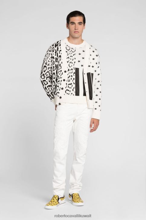 Roberto Cavalli رجال أسود سترة صوفية مطرزة بنقش الثعبان ملابس 4H40H879