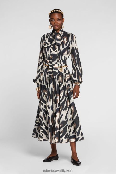 Roberto Cavalli نحيف رشيقة فستان ماكسي بطبعات جلد الفهد ملابس 4H40H87