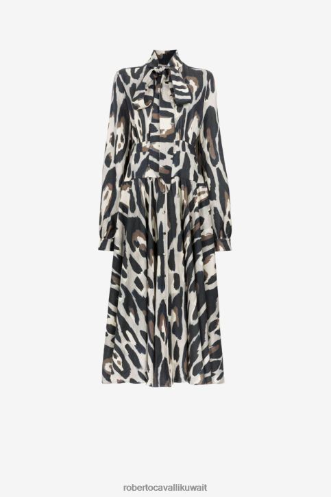 Roberto Cavalli نحيف حار فستان ميدي من الكتان بطبعات حيوانات ملابس 4H40H88