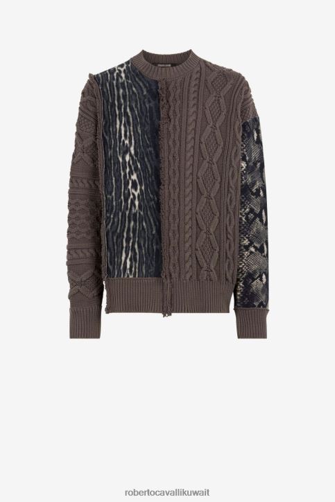 Roberto Cavalli رجال موضة سترة مرقعة بطبعة جلد الثعبان والأسلوت ملابس 4H40H885
