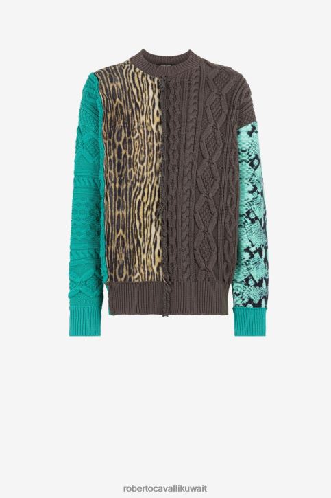 Roberto Cavalli رجال رشيقة سترة مرقعة بطبعة جلد الثعبان والأسلوت ملابس 4H40H886