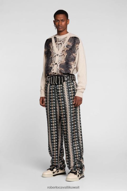Roberto Cavalli رجال بيثون/أسود سترة من الصوف بطبعة جلد الثعبان ملابس 4H40H887