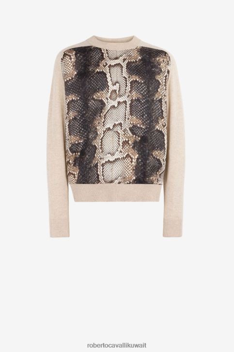 Roberto Cavalli رجال بيثون/أسود سترة من الصوف بطبعات جلد الثعبان ملابس 4H40H888
