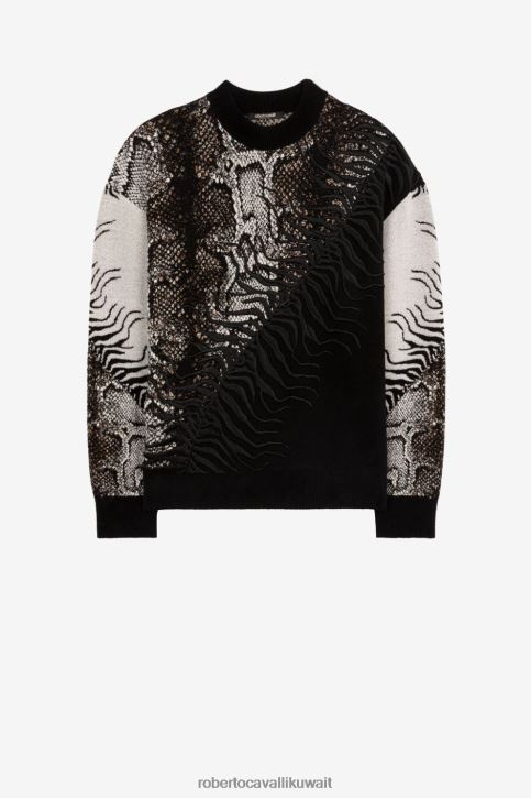 Roberto Cavalli رجال متعدد الألوان سترة مطرزة من قماش الجاكار من جلد الثعبان ملابس 4H40H890