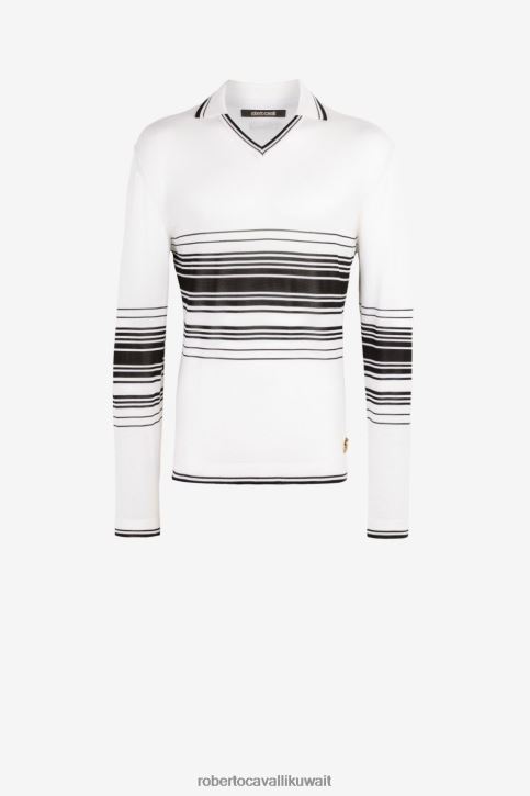 Roberto Cavalli رجال بيج/أسود سترة مخططة ملابس 4H40H891