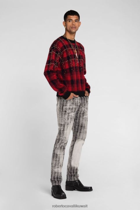 Roberto Cavalli رجال بيج/أسود سترة مخططة ملابس 4H40H891