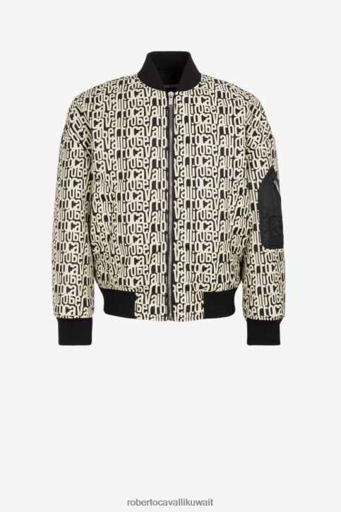 Roberto Cavalli رجال أسود سترة بومبر بطبعة شعار ملابس 4H40H895