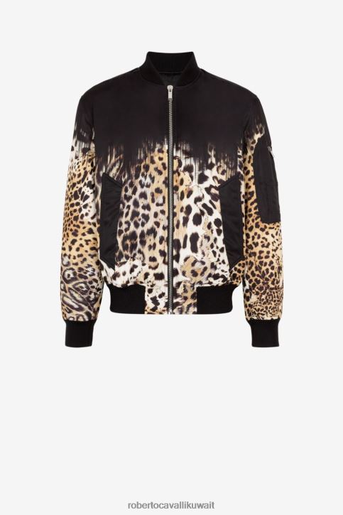 Roberto Cavalli رجال أسود سترة بومبر ملكة الطباعة الصقلية ملابس 4H40H897
