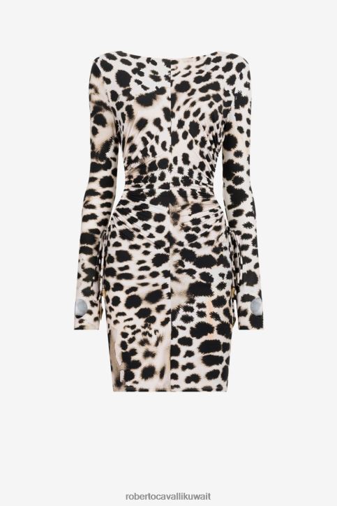 Roberto Cavalli نحيف أنيق فستان قصير بطبعة جلد الفهد ملابس 4H40H90