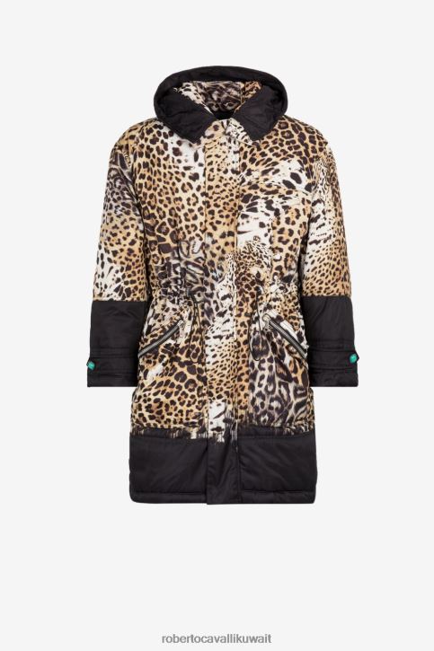 Roberto Cavalli رجال أسود معطف مبطن بطبعة جلد الفهد ملابس 4H40H900