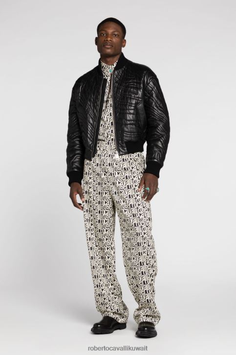 Roberto Cavalli رجال أسود معطف مبطن بطبعة جلد الفهد ملابس 4H40H900