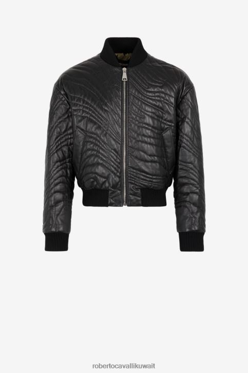 Roberto Cavalli رجال أسود سترة جلدية مبطنة ملابس 4H40H901