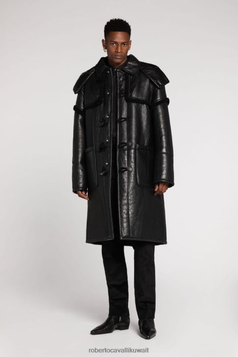 Roberto Cavalli رجال أسود سترة جلدية مبطنة ملابس 4H40H901