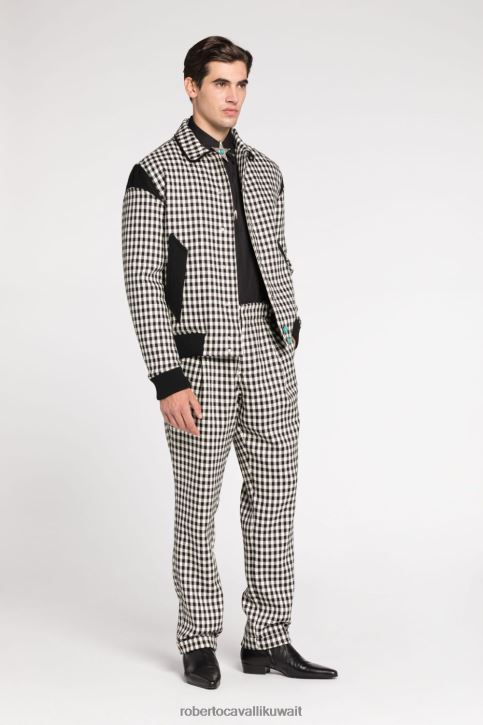 Roberto Cavalli رجال أسود سترة راكب الدراجة النارية الجلدية المزخرفة ملابس 4H40H903