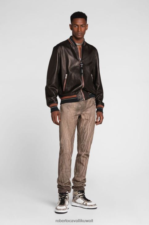 Roberto Cavalli رجال موضة سترة بومبر بسحاب وشعار الماركة ملابس 4H40H907