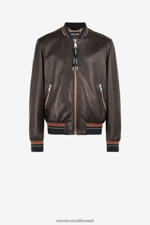 Roberto Cavalli رجال موضة سترة بومبر جلدية بسحاب ملابس 4H40H908