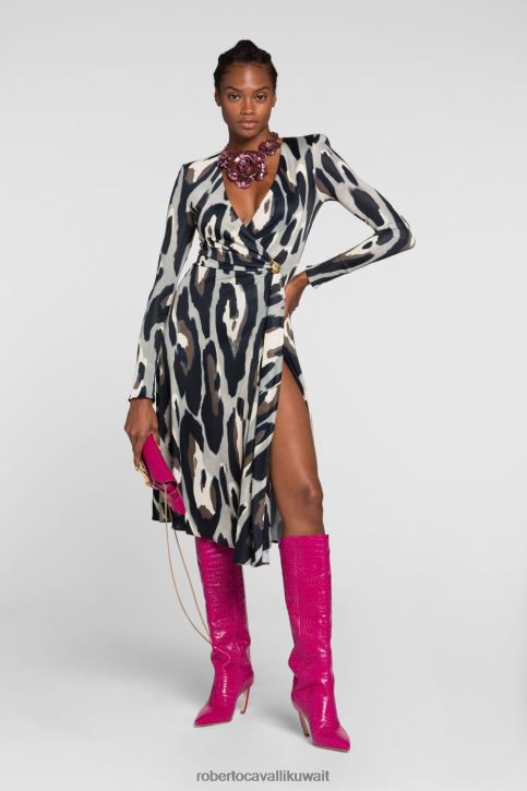 Roberto Cavalli نحيف أنيق فستان قصير بطبعة جلد الفهد ملابس 4H40H90