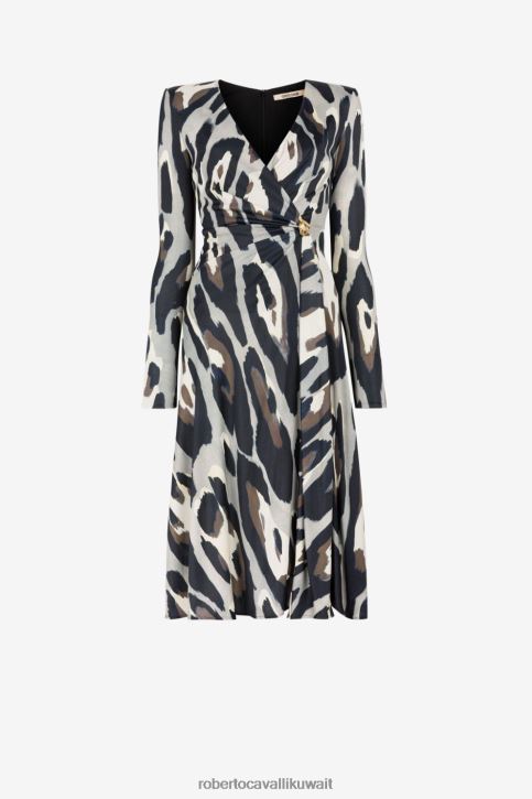 Roberto Cavalli نحيف موضة فستان ميدي ملفوف بطبعات حيوانات ملابس 4H40H91