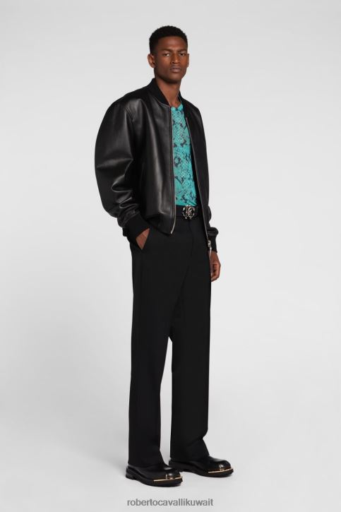 Roberto Cavalli رجال أنيق سترة بسحاب وشريط بطبعة حيوان ملابس 4H40H911
