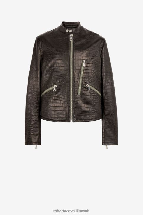 Roberto Cavalli رجال أنيق سترة جلدية بتأثير جلد الثعبان ملابس 4H40H913