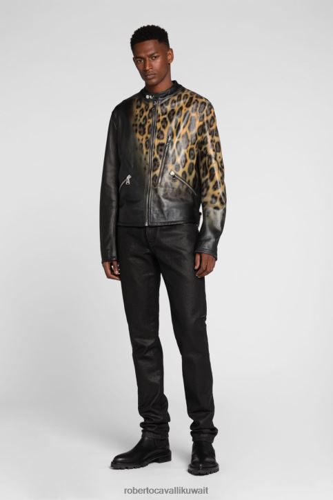 Roberto Cavalli رجال أنيق سترة جلدية بتأثير جلد الثعبان ملابس 4H40H913