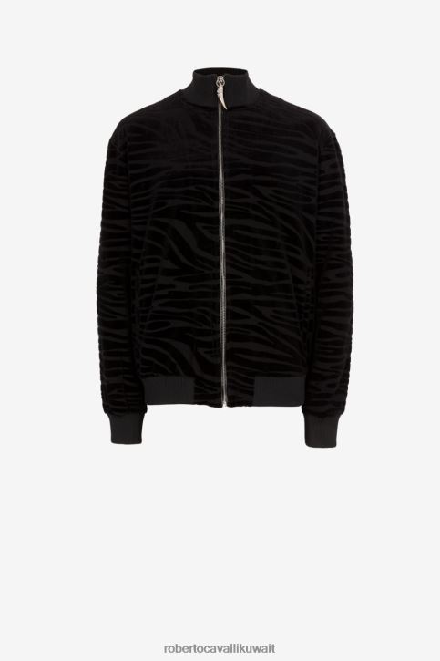 Roberto Cavalli رجال أسود سترة رياضية بطبعة الحمار الوحشي ملابس 4H40H915