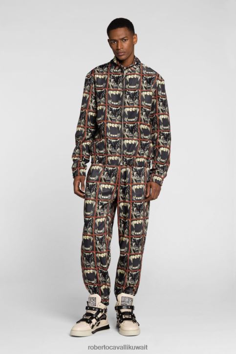 Roberto Cavalli رجال أسود سترة رياضية بطبعة الحمار الوحشي ملابس 4H40H915