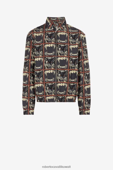 Roberto Cavalli رجال متعدد الألوان سترة قطنية بطبعة أسنان ونمر ملابس 4H40H916