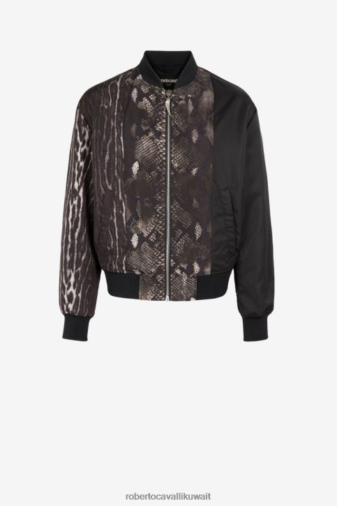 Roberto Cavalli رجال أنيق سترة بومبر بطبعة جلد الثعبان والأسلوت ملابس 4H40H921