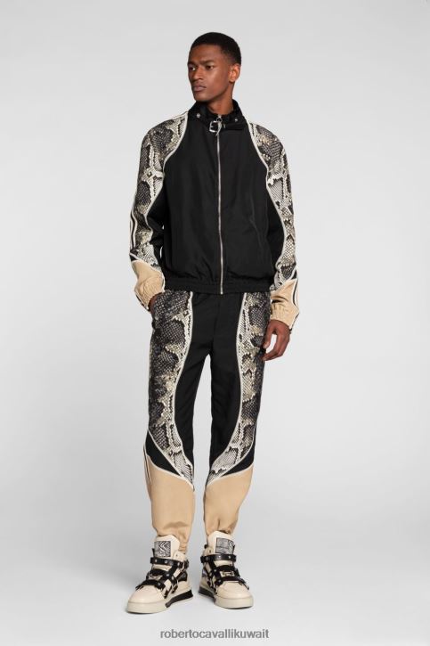 Roberto Cavalli رجال أنيق سترة بومبر بطبعة جلد الثعبان والأسلوت ملابس 4H40H921