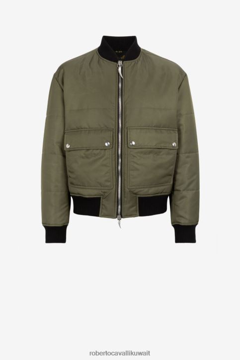 Roberto Cavalli رجال جيش سترة بومبر مزينة بشعار ملابس 4H40H927