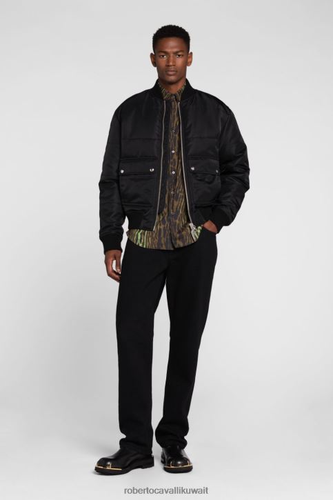 Roberto Cavalli رجال جيش سترة بومبر مزينة بشعار ملابس 4H40H927