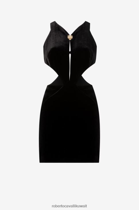 Roberto Cavalli نحيف موضة فستان قصير بفتحات وبروش النمر ملابس 4H40H93