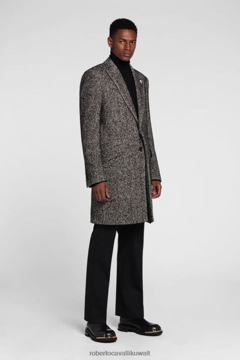 Roberto Cavalli رجال أسود جاكيت بومبر مزين بشعار آر سي ملابس 4H40H935