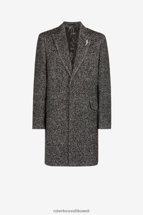 Roberto Cavalli رجال موضة معطف ذو صدر واحد متعرج على شكل أسنان النمر ملابس 4H40H936