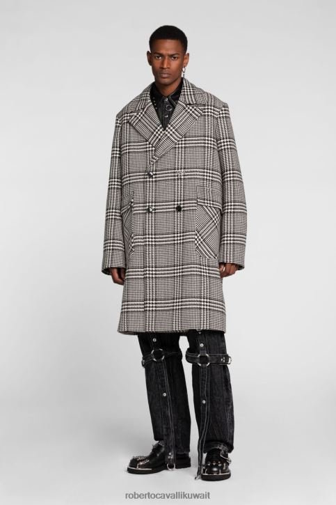 Roberto Cavalli رجال موضة معطف ذو صدر واحد متعرج على شكل أسنان النمر ملابس 4H40H936
