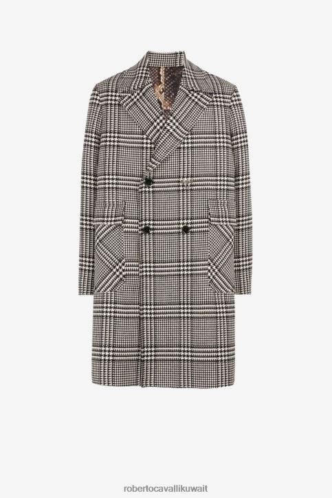 Roberto Cavalli رجال أسود/أبيض معطف متعرج مزدوج الصدر ملابس 4H40H937