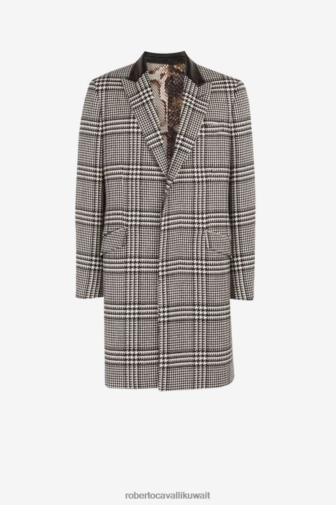 Roberto Cavalli رجال أسود/أبيض معطف بصف أزرار واحد ملابس 4H40H938
