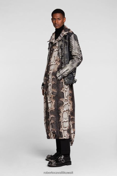 Roberto Cavalli رجال أسود/أبيض معطف بصف أزرار واحد ملابس 4H40H938