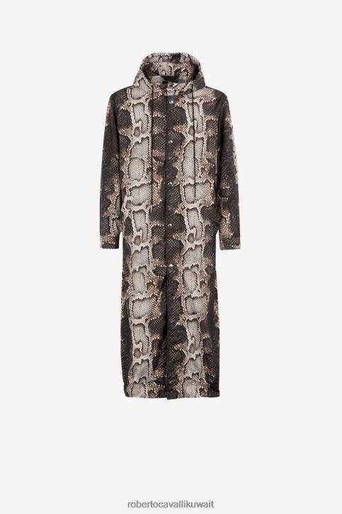 Roberto Cavalli رجال بيثون/أسود معطف بطبعة جلد الثعبان ملابس 4H40H939