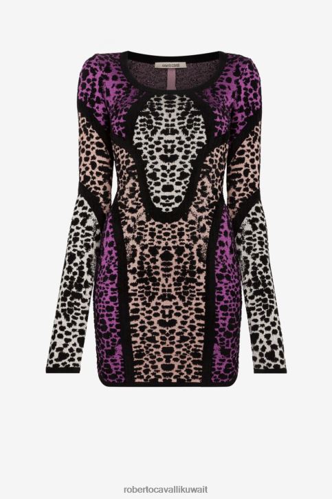 Roberto Cavalli نحيف موضة فستان قصير بألواح بطبعات حيوانات ملابس 4H40H94