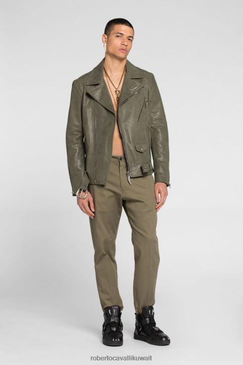 Roberto Cavalli رجال عاجي/متعدد الألوان أورو سترة جلدية بطبعة حمار وحشي ملابس 4H40H942