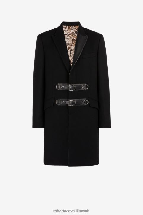 Roberto Cavalli رجال أسود معطف بصدر واحد بإبزيم ملابس 4H40H944