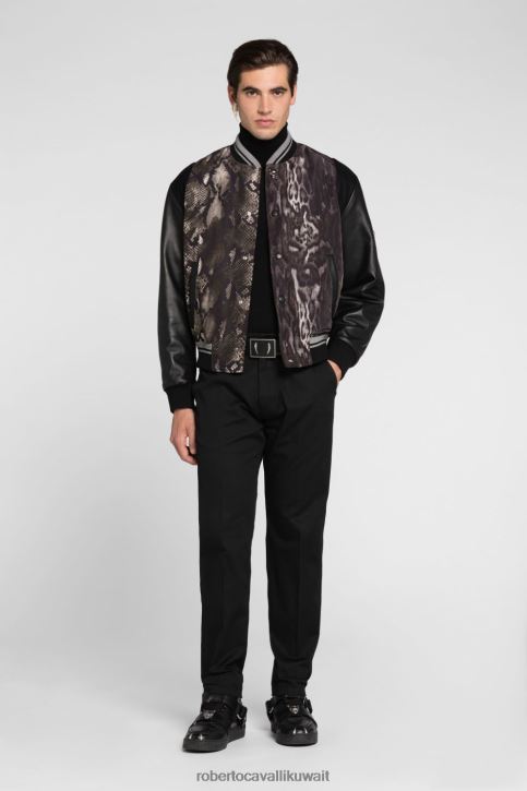 Roberto Cavalli رجال أسود معطف بصدر واحد بإبزيم ملابس 4H40H944