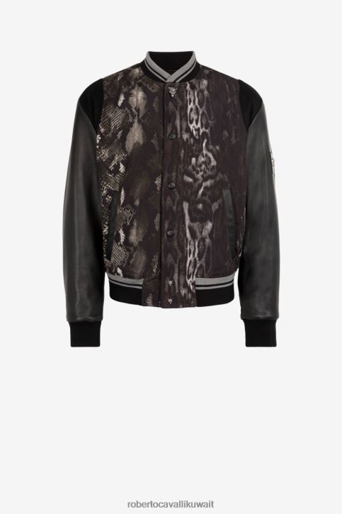 Roberto Cavalli رجال دخان سترة بومبر بطبعة جلد الثعبان والأسلوت ملابس 4H40H945